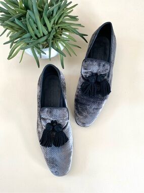 Jimmy Choo - Foxley Metallic Velvet Loafers with Black Tassels + Box & Dust Bags